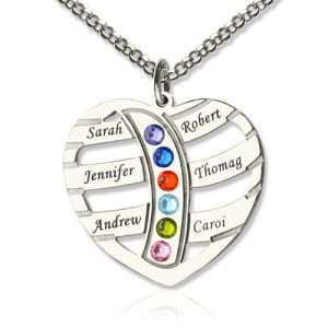 Mom's Necklace With 6 Kids Name & Birthstone In Sterling Silver