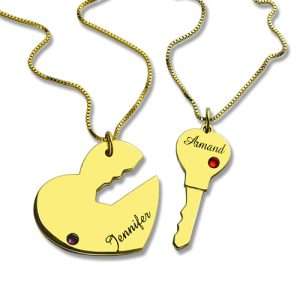 Key to My Heart Couple Name Pendant Necklaces Gold