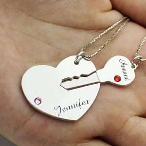 Key to My Heart Name Pendant Set For Couple Sterling Silver 925