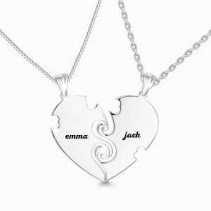 "True Love" Couples Heart Necklace With Engraving Silver