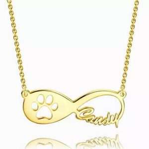 Dog Paw Print Infinity Name Necklace 14k Gold Plated