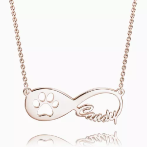 Dog Paw Print Infinity Name Necklace Rose Gold Plated