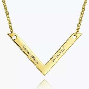 Engraved Bar Necklace 14k Gold Plated