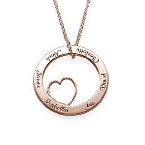 Family Love Circle Pendant Necklace - Rose Gold Plated