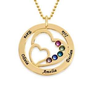 Heart in Heart Birthstone Necklace for Moms - Gold Plating