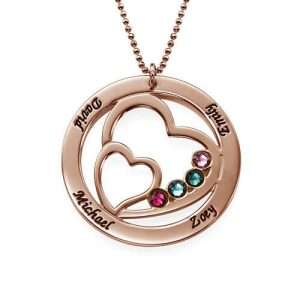 Heart in Heart Birthstone Necklace for Moms - Rose Gold Plating