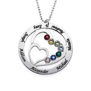 Heart in Heart Birthstone Necklace for Moms