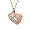 Engraved Baby Feet Necklace with Personalized Birthstone Rose Gold Plating