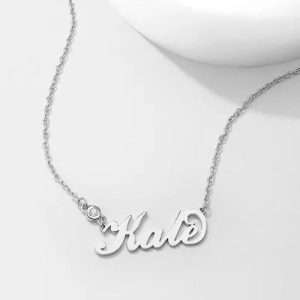 Personalized Birthstone Name Necklace Silver