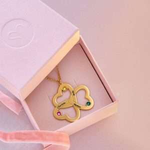 Personalized Triple Heart Necklace with Gold Plating