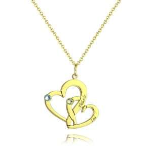 Engraved Two Heart Necklace with Gold Plating