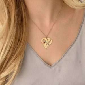 Two Hearts Forever One Necklace with Birthstones - Gold Plated