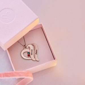 Two Hearts Forever One Necklace with Birthstones - Rose Gold Plated