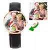 Unisex Rose Goldtone Photo Watch Black Leather Strap