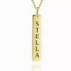 Vertical Bar Necklace With Engraving 14k Gold Plated