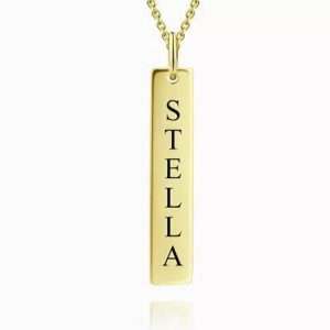 Vertical Bar Necklace With Engraving 14k Gold Plated