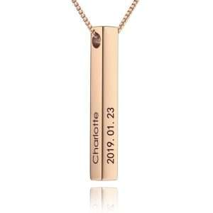 3D Engraved Bar Necklace in Rose Gold Plating